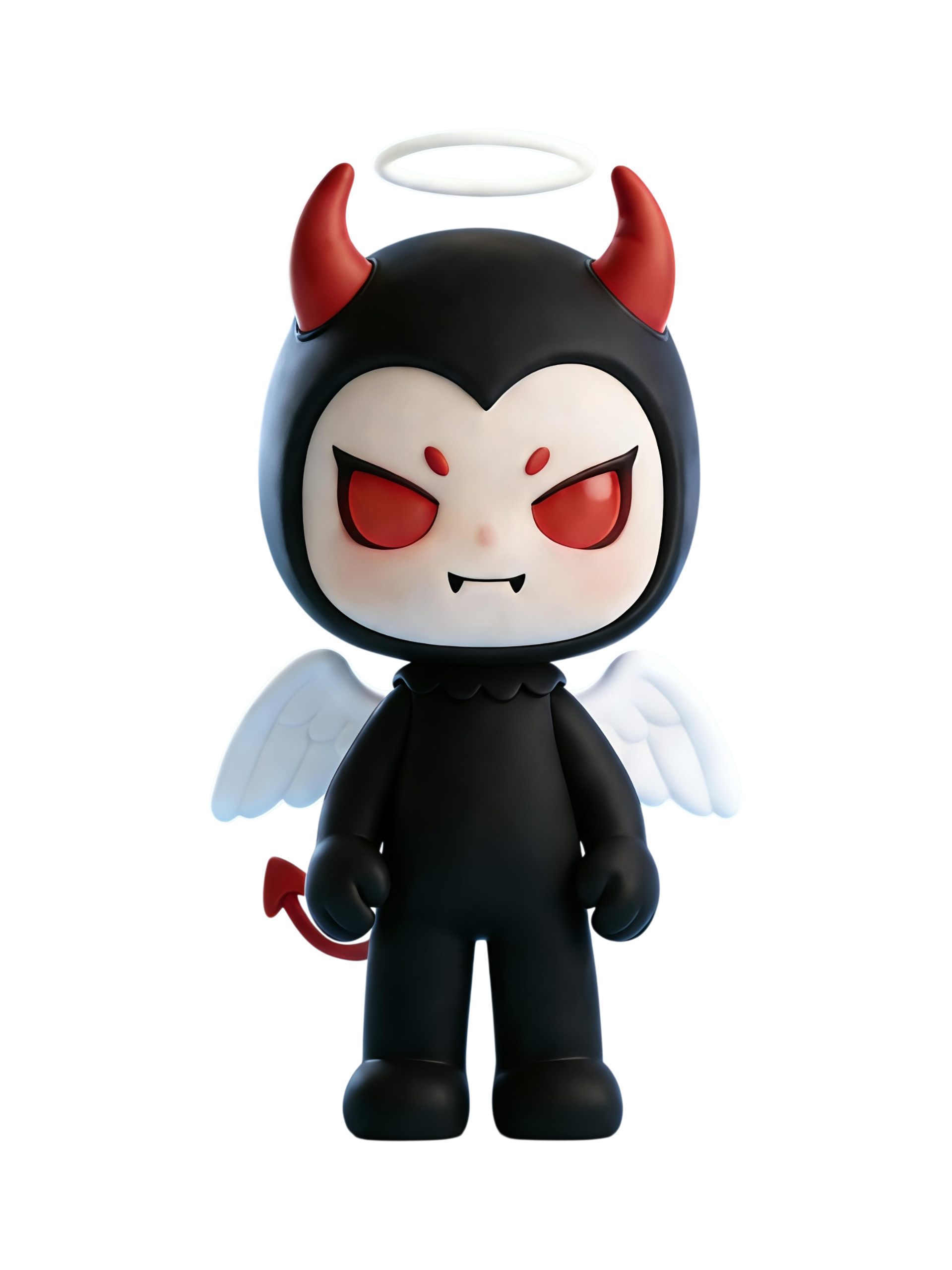 Ace — Black figure with red eyes, white angel wings, red devil horns and tail