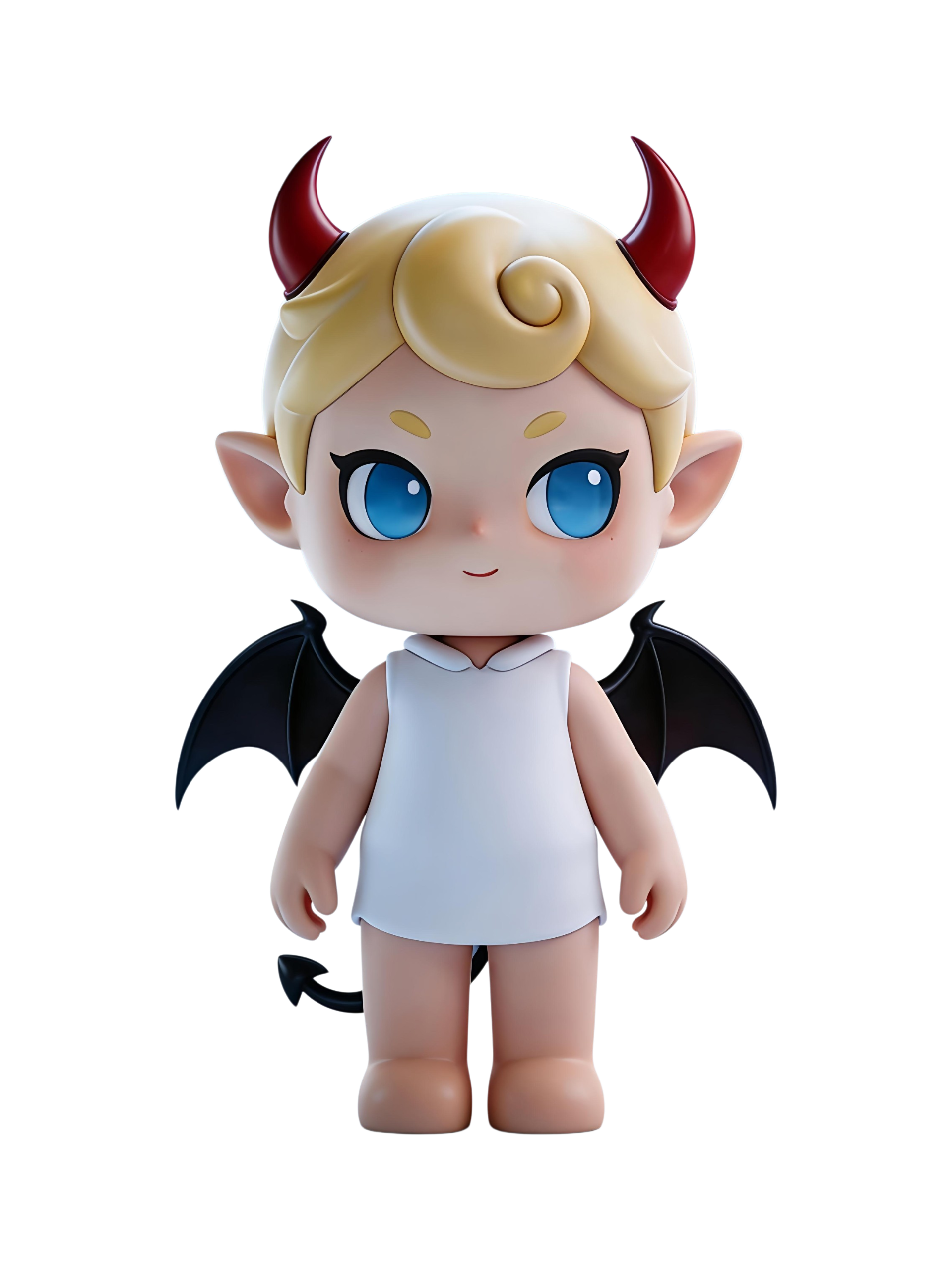 Dante — White figure with blue eyes, black devil wings, red devil horns, blue neon halo
